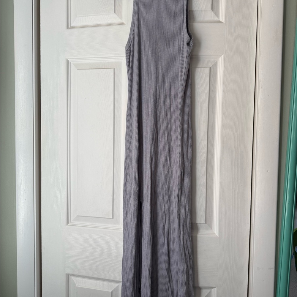 Sleeveless Light Gray Maxi Dress - Casual Ribbed Style